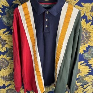 Vintage Catalina Color Block Polo Shirt L Red Green Navy 90s Style Cotton